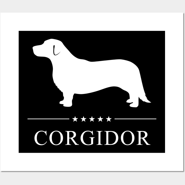 Corgidor Dog White Silhouette Wall Art by millersye